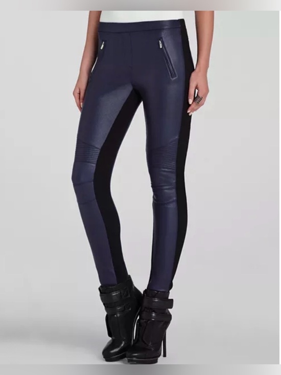 BCBGMaxAzria Pants - BCBGMaxAzria Black/Navy Combo Kalin Motorcycle Faux-Leather Skinny Legging Med